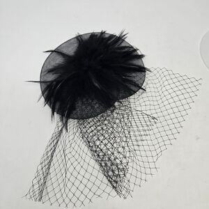 HANDMADE VINTAGE BLACK TULLE FEATHERS CLIP ON FASCINTOR HAIR ACCESSORY VEIL